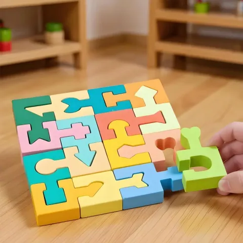 Drvene slagalice igračka za slaganje geometrijskih oblika 16 komada slagalica za decu dečake devojčice učenje kod kuće škola vrtić edukacija