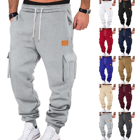 Muške kargo pantalone 2025 nove ležerne široke jesenje zimske ravne vrećaste pantalone sa više džepova jednobojne trenerke sa štampom