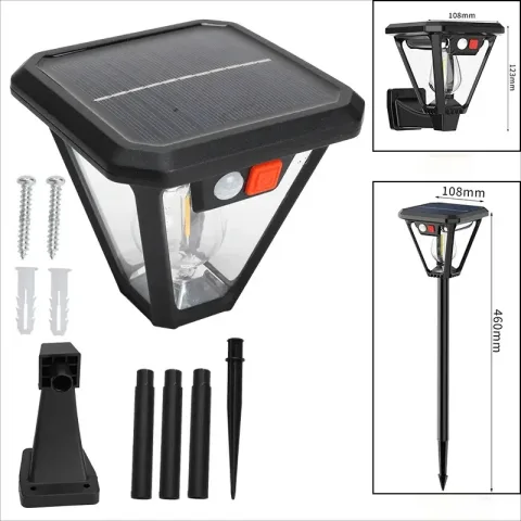 Solarna LED lampa sa senzorom pokreta za spoljašnju upotrebu, vodootporna, za dvorište, ulicu, baštu, vilu, trem, zidna i ubodna, dvonamenska za kampovanje