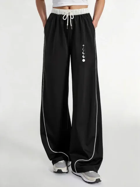 Ženske ležerne pantalone, nezaobilazan komad za trendi izgled, letnji ležerni opušteni stil sa printom mesečevih mena i zvezda, široke pantalone u više boja, široki kroj sa odličnim padom, udobne i sv