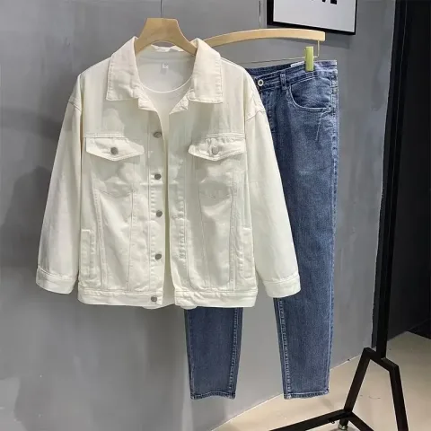 Moderna muška jakna od čistog belog džinsa za proleće i jesen, vintage radna odeća, trendi, svestrana i elegantna jakna