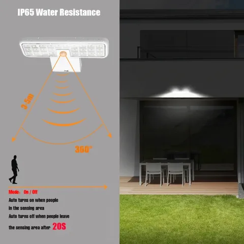 Spoljna solarna svetla sa senzorom pokreta, rotirajuća 360° LED, vodootporno pametno baštensko svetlo za dvorište