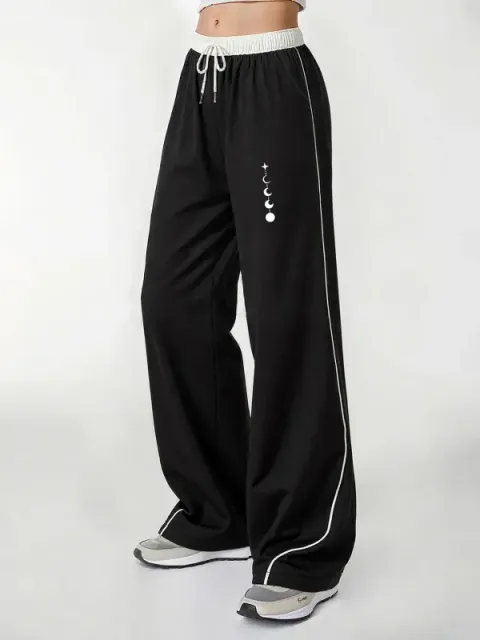 Ženske ležerne pantalone, nezaobilazan komad za trendi izgled, letnji ležerni opušteni stil sa printom mesečevih mena i zvezda, široke pantalone u više boja, široki kroj sa odličnim padom, udobne i sv
