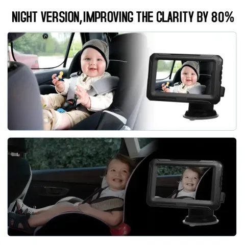 1080P Baby Car Mirror monitor sa kamerom, auto ogledalo za bebe sa 4.3'' IPS ekranom i funkcijom noćnog vida za odojčad, decu i kućne ljubimce