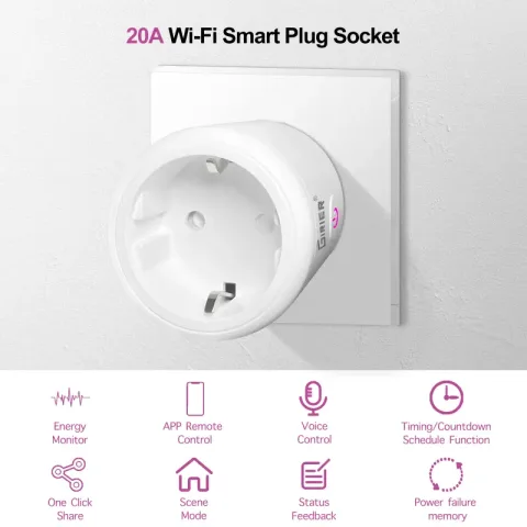 Tuya Wifi Plug 20A Smart Socket EU sa funkcijom praćenja potrošnje energije Smart Life aplikacija daljinsko upravljanje utičnica radi sa Alexa Google Home