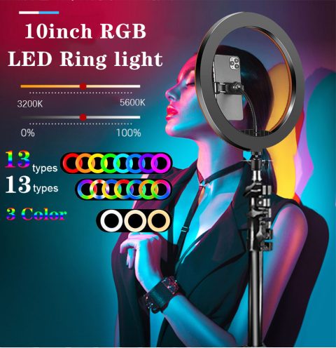 10" RGB LED Ring svetlo sa stativom, 33 RGB boje, podesiva jačina svetlosti, prstenasto svetlo za šminkanje, YouTube i strimovanje uživo