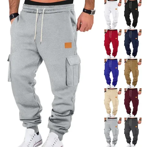 Muške kargo pantalone 2025 nove ležerne široke jesenje zimske ravne vrećaste pantalone sa više džepova jednobojne trenerke sa štampom