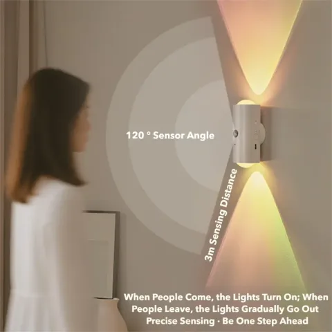 LED noćno svetlo sa senzorom pokreta RGB ambijentalno svetlo magnetno USB punjivo za žurke hodnike ormare zidna lampa sa dve glave u stilu zalaska sunca