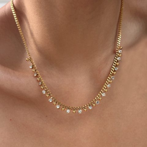 Ogrlica sa lancem od nerđajućeg čelika za žene, pozlaćena 18K zlatom, minimalistički dizajn sa svetlucavim kockicama, sjajna za svakodnevno nošenje