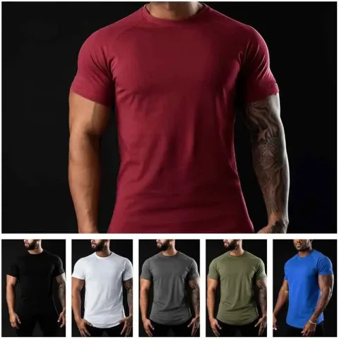 Muška pamučna majica za teretanu sa kratkim rukavima, okrugli izrez, ležerne majice, slim fit, prozračna jednobojna majica, muška odeća