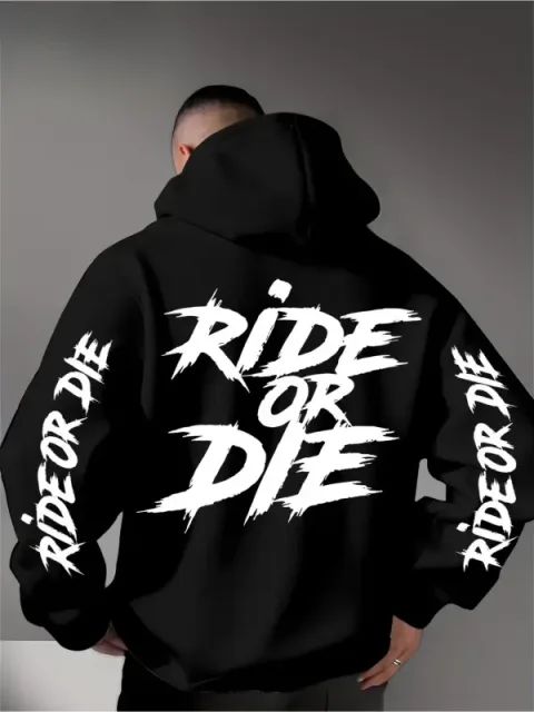 Muški Ride Or Die grafički duks sa kapuljačom oversized streetwear sportska dukserica casual jesen zima gornji deo sa kapuljačom